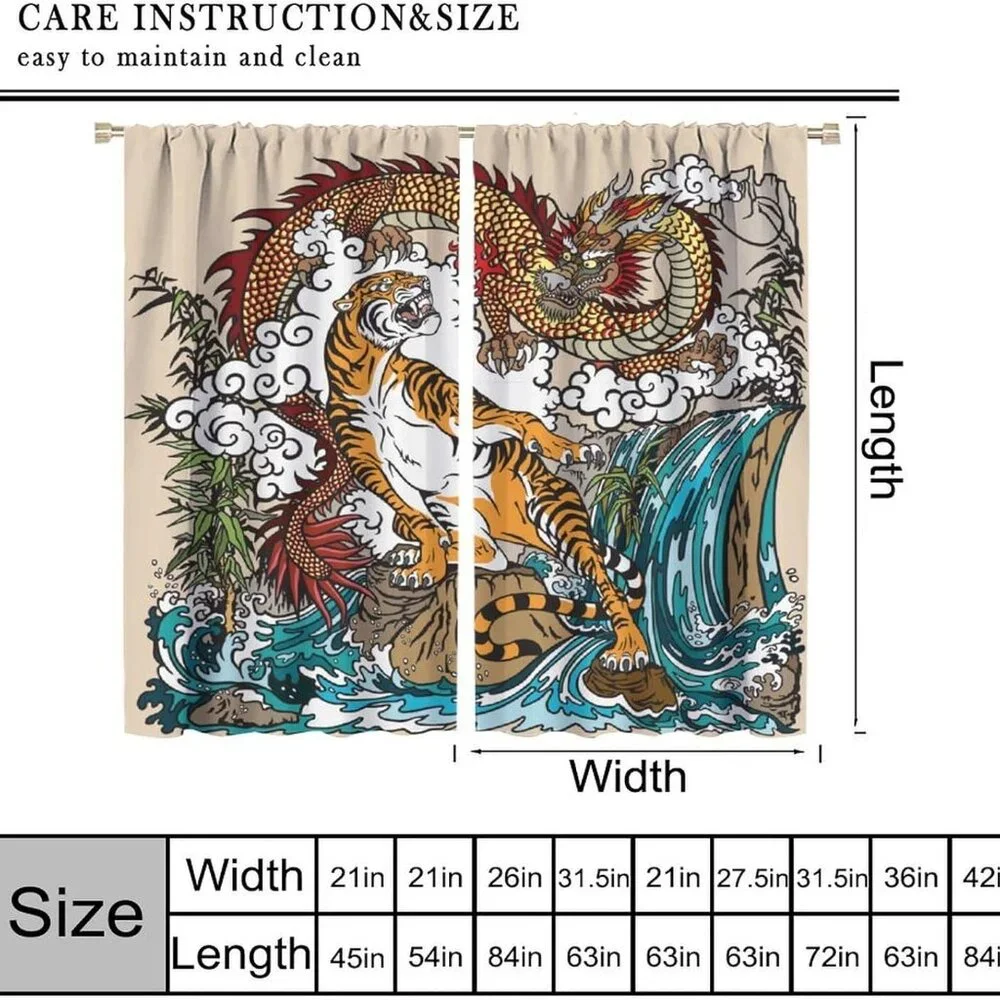 Chinese Dragon & Tiger in The Waterfall Landscape Window Curtain